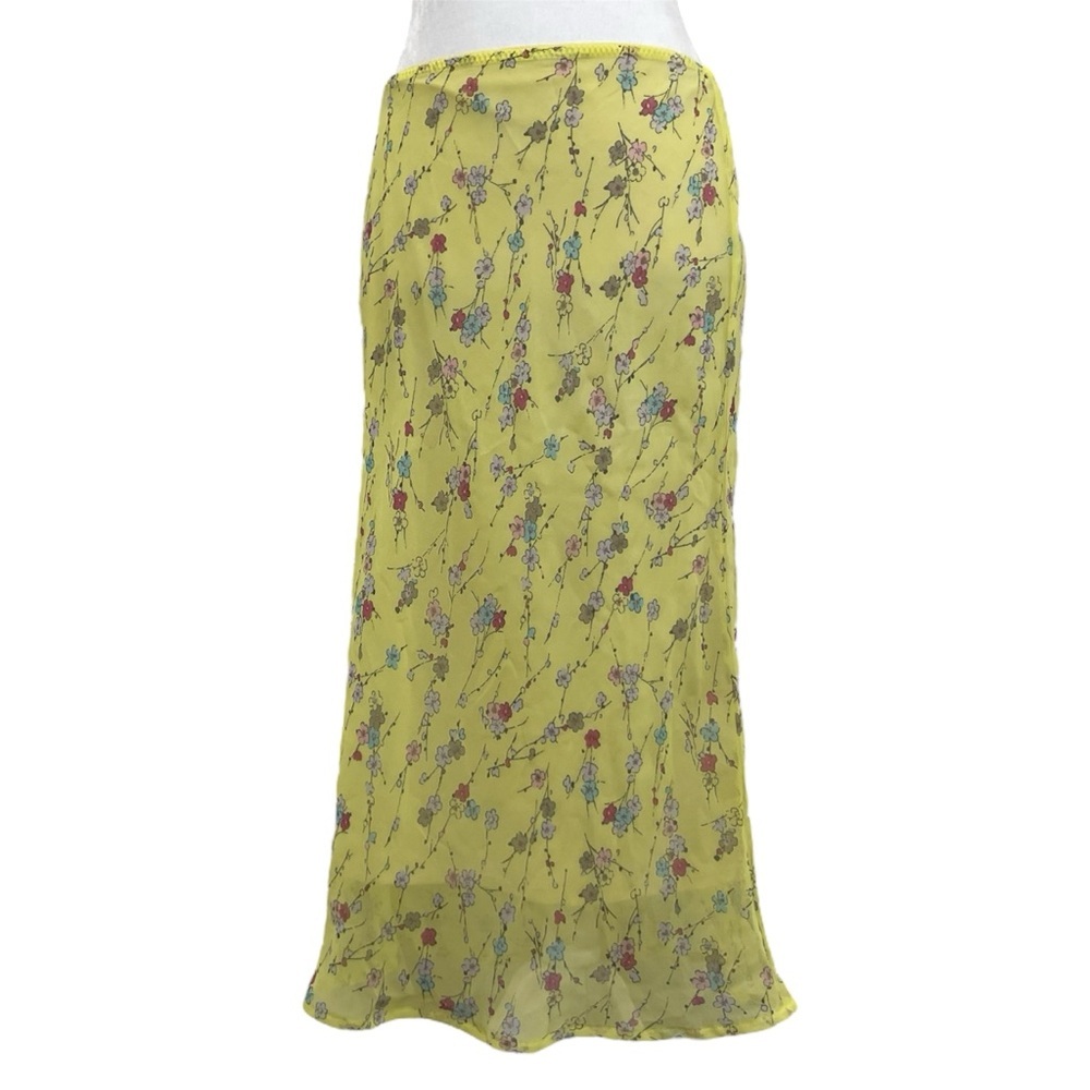 Sisley Vintage 90s Yellow Multicolor Floral Flowy Garden Midi Skirt